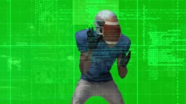 Çeşitli Amerikan futbolcuları üzerinde veri işleme animasyonu. Küresel spor, rekabet ve veri işleme kavramı dijital olarak oluşturulmuş video.