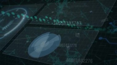 Veri işleme ve bağlantı ağı üzerinden tarama alanının animasyonu. Küresel iş, bilgisayar ve dijital arayüz kavramı dijital olarak oluşturulmuş video.