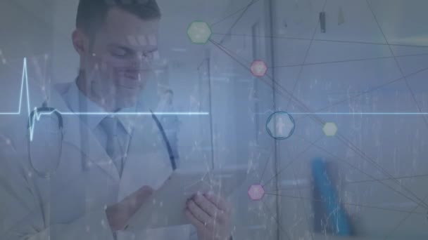 Animation Heart Rate Caucasian Male Doctor Doctors Running Corridor Health — Video Stock