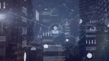 Finansal verilerin animasyonu, çeşitli grafikler ve bağlantılar. Dijital olarak oluşturulan küresel ağ, bağlantılar, finans ve teknoloji konsepti.