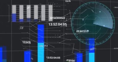 Siyah arkaplan üzerinde veri işleme animasyonu. küresel iş ve dijital arayüz kavramı dijital olarak oluşturulmuş video.