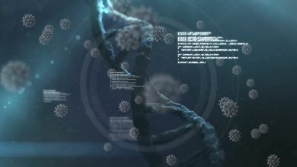 Covid Cells Data Processing Dna Structure Spinning Blue Background Medical — Wideo stockowe