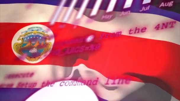 Animacja Przetwarzania Danych Finansowych Nad Banderą Kostaryki Globalna Koncepcja Biznesowa — Wideo stockowe