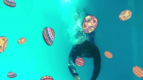 Animation Easter Eggs Swimmer Swimming Pool Sport Active Lifestyle Easter — Wideo stockowe