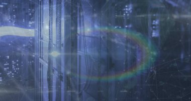 Kafkas iş kadını ve yeşil ağ üzerinden finansal veri işleme ve küreye ilişkin görüntü. Global, dijital arayüz ve teknoloji konseptini dijital olarak oluşturulan imajı finanse eder.