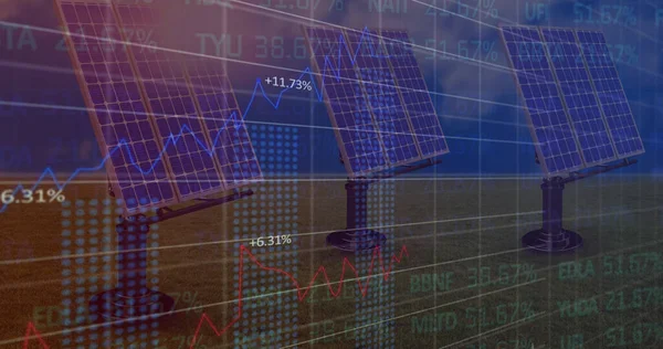 Afbeelding Van Financiële Gegevensverwerking Zonnepanelen Wereldwijd Financieel Computer Digitaal Interface — Stockfoto