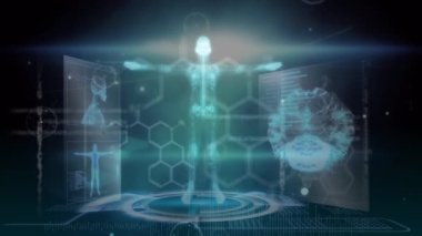 Mavi dijital ekrandaki bağlantıların ve çeşitli verilerin animasyonu. küresel bağlantılar, bilim, teknoloji ve dijital arayüz konsepti dijital olarak oluşturulmuş video.