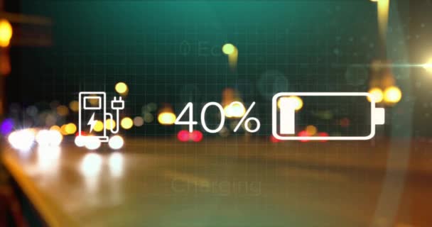 Animation Eco Icons Data Processing Out Focus City Lights Global — Stockvideo