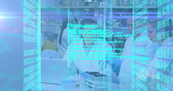 Animation Scientific Data Processing Diverse Female Male Lab Workers Health — Vídeos de Stock