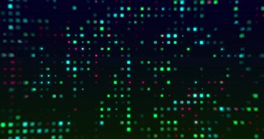 Siyah arkaplanda yanıp sönen renkli noktaların görüntüsü. Renkler, şekiller, hareket ve soyutlama konsepti dijital olarak oluşturuldu.