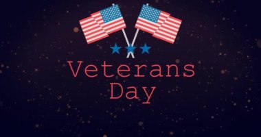 Gaziler günü mesajlarının animasyonu ve karanlık arka planda ABD bayrakları. Gaziler günü konsepti dijital olarak oluşturulmuş video.