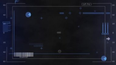 Ekranda dürbün taraması ve veri işleme animasyonu. Dijital arayüz ve veri işleme kavramı dijital olarak oluşturuldu.