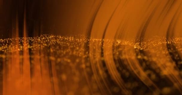 Animation Orange Light Undulating Golden Particles Black Background Communication Technology — Αρχείο Βίντεο