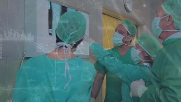 Animation Network Connections Surgeons Operating Theatre Global Medicine Healthcare Data — Stockvideo