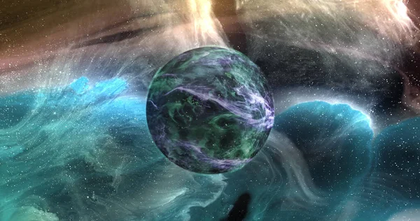 Зображення Зеленої Планети Синьо Жовтій Галактиці Концепція Астрономії Космосу Всесвіту — стокове фото