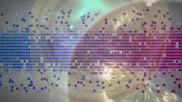 Animation Golden Medal Blue Pink Squares Globe Global Network Technology — Vídeo de stock
