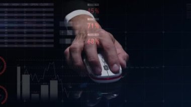 Fare kullanan beyaz iş adamının istatistik ve veri işleme animasyonu. küresel iş, veri işleme, dijital arayüz ve dijital olarak oluşturulmuş veri işleme kavramı.