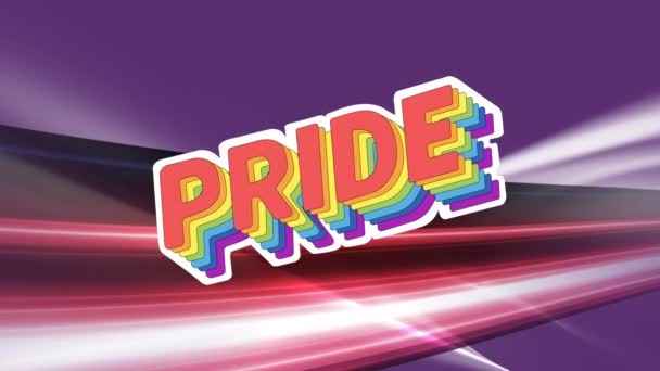 Digital Animation Rainbow Pride Text Banner Pink Light Trails Purple — стоковое видео