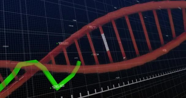 Animation Data Processing Dna Strand Dark Background Global Science Connections — Vídeos de Stock