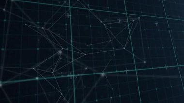Animation of data processing and network of connections over dark background. Global connections, data processing and digital interface concept digitally generated video.