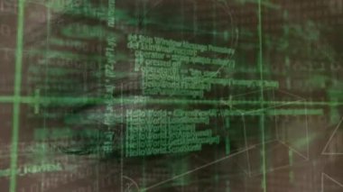 Karanlık arka planda dijital veri işleme animasyonu. küresel bağlantılar, veri işleme ve dijital arayüz konsepti dijital olarak oluşturulmuş video.