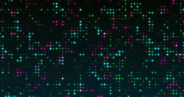 Siyah arkaplanda yanıp sönen renkli noktaların görüntüsü. Renkler, şekiller, hareket ve soyutlama konsepti dijital olarak oluşturuldu.