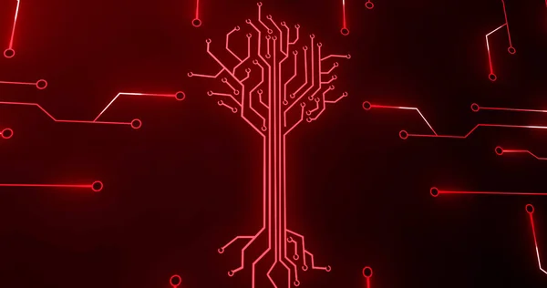 Image Integrated Circuit Digital Tree Red Background Computers Connections Hardware —  Fotos de Stock