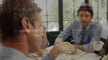 Animation of network of connections over group of business caucasian people. Global business, finances, connections and digital interface concept digitally generated video.