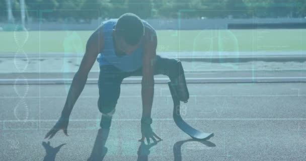 Animation Data Digital Screen African American Man Running Blade Stretching — ストック動画