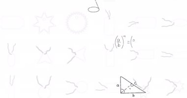 Matematik grafiklerinin ve beyaz arkaplan üzerindeki verilerin animasyonu. eğitim, öğrenme ve bilim konsepti dijital olarak oluşturulmuş video.