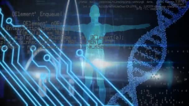 Animation Diverse Data Processing Human Model Integrated Circuit Dna Black — ストック動画