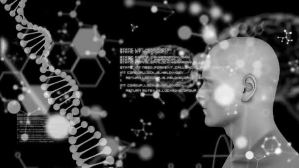 Animazione Filamento Dna Cervello Umano Molecole Elaborazione Dei Dati Scientifici — Video Stock