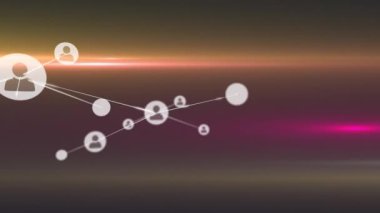 Turuncu arkaplandaki insan simgeleriyle bağlantı ağının animasyonu. Dijital olarak oluşturulmuş küresel bağlantılar, ağ oluşturma ve dijital arayüz kavramı.