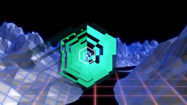 Animation Green Hexagons Metaverse Landscape Computers Virtual Reality Technology Concept — Stockvideo