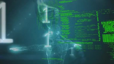 DNA iplikçikleri üzerinde ikili kodlama veri işleme animasyonu. küresel bilim, araştırma, dijital arayüz ve dijital olarak oluşturulmuş veri işleme kavramı.