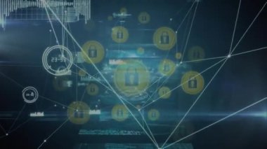 Donanma arkaplanındaki bağlantıların ve verilerin canlandırılması. Ağ, bağlantılar ve teknoloji konsepti dijital olarak oluşturulmuş video.