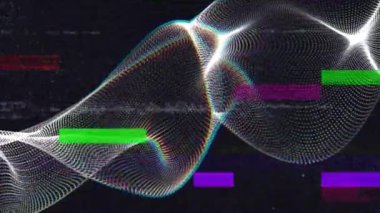 Siyah zemin üzerinde üç boyutlu beyaz ağ yapısı üzerinde renkli parazitlerin canlandırılması. İletişim teknolojisi, soyut dijital arayüz arka plan kavramı dijital olarak oluşturulmuş video.