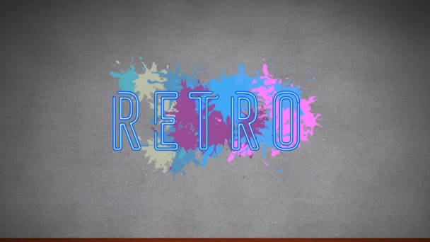 Animation Neon Retro Text Blots Grey Background Summer Holidays Entertainment — Αρχείο Βίντεο