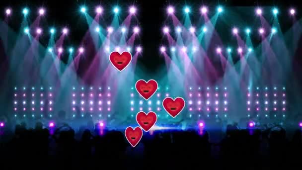 Animation Falling Hearts Dancing People Lights Dance Music Entertainment Concept — Stock video