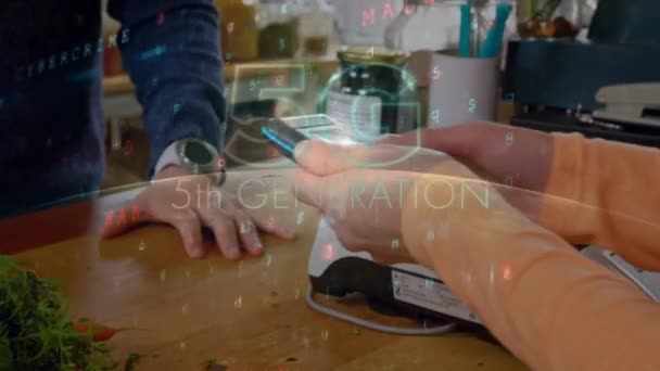 Animation Data Processing Hands Caucasian Men Using Smartphone Terminal Business — Vídeo de Stock