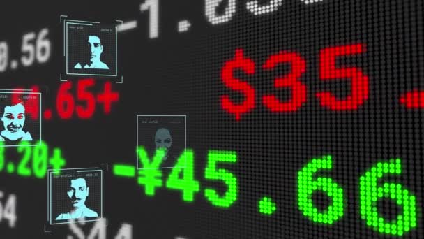 Digital Animation Multiple Profile Icons Stock Market Data Processing Black — Stok Video