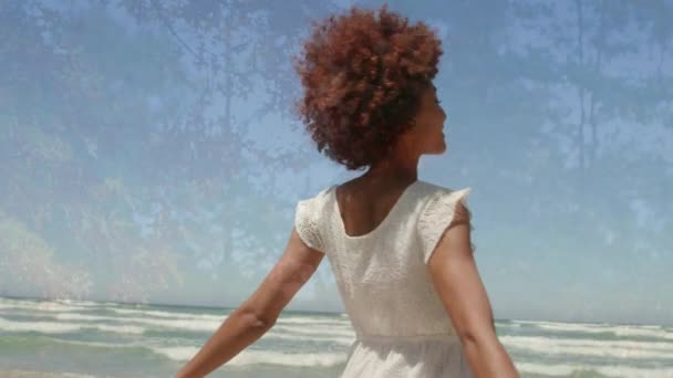 Animation Tree African American Woman Dancing Global Business Digital Interface — Video