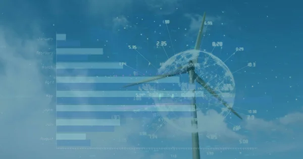 Immagine Elaborazione Dati Turbina Eolica Ecologia Globale Concetto Interfaccia Digitale — Foto Stock