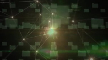 Karanlık arka planda veri işleme ve bağlantı ağının animasyonu. Dijital olarak oluşturulmuş küresel bağlantılar, veri işleme ve dijital arayüz kavramı.