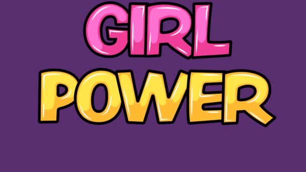 Digital Animation Glossy Girl Power Text Abstract Hexagonal Shape Purple — Stock Video