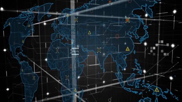 Digitale Animation Der Datenverarbeitung Über Weltkarte Und Abstrakte Würfelform Auf — Stockvideo