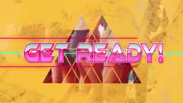 Animation Get Ready Text Geometrical Shapes Yellow Background Video Game — Wideo stockowe