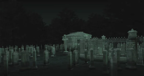 Sírképek Temetőben Éjszaka Halál Horror Félelem Halloween Koncepció Digitálisan Generált — Stock Fotó