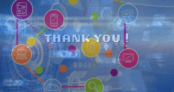 Image Thank You Text Network Connections Icons Blue Background Global — Stockfoto