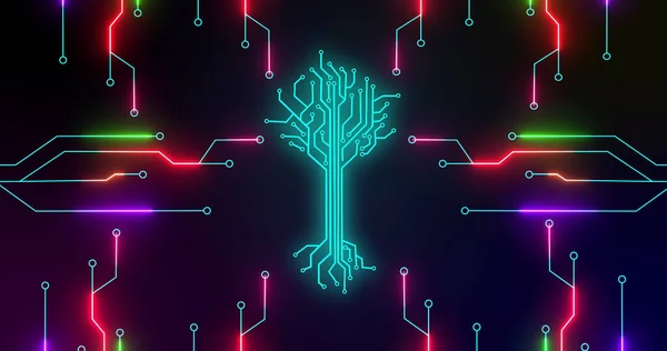 Image Integrated Circuit Digital Tree Black Background Computers Connections Hardware —  Fotos de Stock